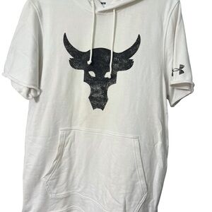 Under Armour Project Rock White Short Sleeve Hooded Tee Men’s Size Medium